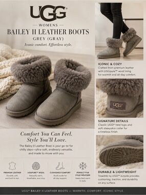 UGG Bailey II Leather Boots - Grey